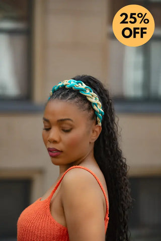 BLUE AND YELLOW BRAIDED HEADBAND HEADBANDS