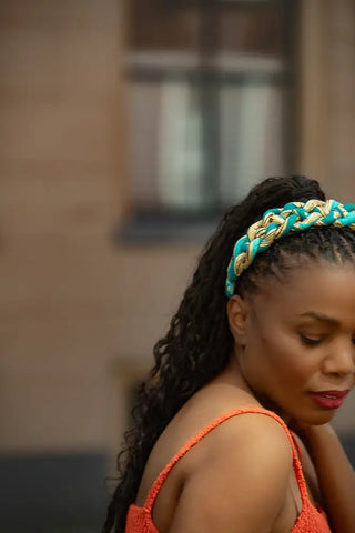 BLUE AND YELLOW BRAIDED HEADBAND HEADBANDS