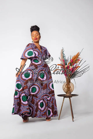 CHIMAMANDA PURPLE AND BROWN V-BACK MAXI DRESS Dresses
