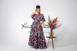 CHIMAMANDA PURPLE AND BROWN V-BACK MAXI DRESS Dresses