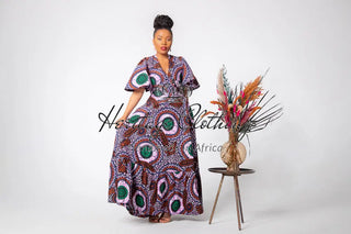 CHIMAMANDA PURPLE AND BROWN V-BACK MAXI DRESS Dresses