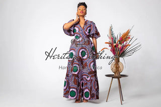 CHIMAMANDA PURPLE AND BROWN V-BACK MAXI DRESS Dresses