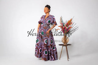 CHIMAMANDA PURPLE AND BROWN V-BACK MAXI DRESS Dresses