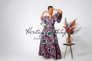 CHIMAMANDA PURPLE AND BROWN V-BACK MAXI DRESS Dresses