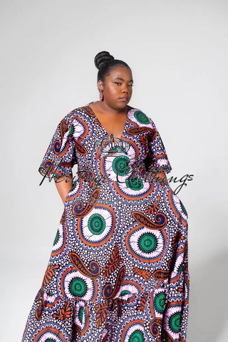 CHIMAMANDA PURPLE AND BROWN V-BACK MAXI DRESS Dresses