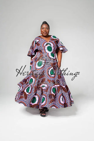 CHIMAMANDA PURPLE AND BROWN V-BACK MAXI DRESS Dresses