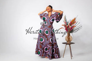 CHIMAMANDA PURPLE AND BROWN V-BACK MAXI DRESS Dresses