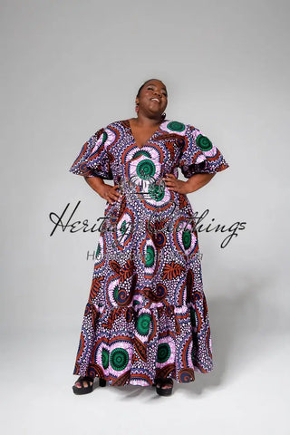 CHIMAMANDA PURPLE AND BROWN V-BACK MAXI DRESS Dresses