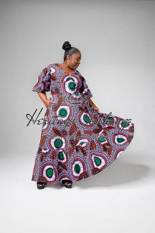 CHIMAMANDA PURPLE AND BROWN V-BACK MAXI DRESS Dresses