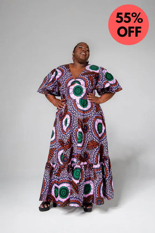 CHIMAMANDA PURPLE AND BROWN V-BACK MAXI DRESS Dresses