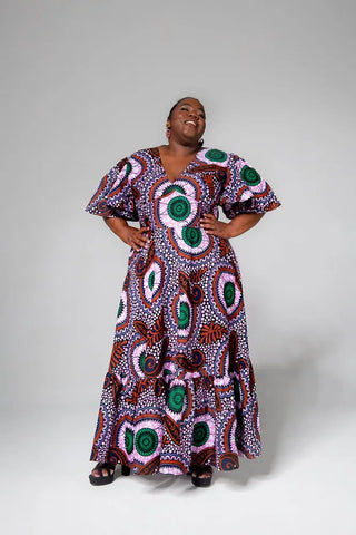 CHIMAMANDA PURPLE AND BROWN V-BACK MAXI DRESS Dresses