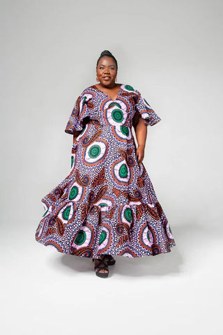 CHIMAMANDA PURPLE AND BROWN V-BACK MAXI DRESS Dresses