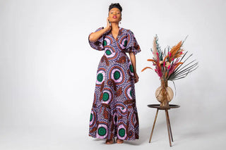CHIMAMANDA PURPLE AND BROWN V-BACK MAXI DRESS Dresses