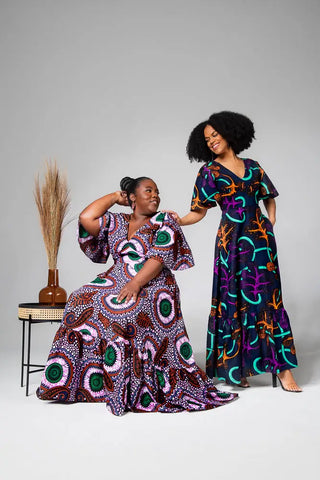 CHIMAMANDA PURPLE AND BROWN V-BACK MAXI DRESS Dresses