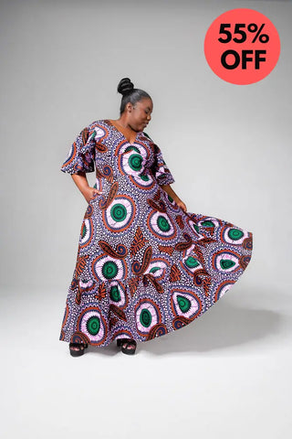 CHIMAMANDA PURPLE AND BROWN V-BACK MAXI DRESS Dresses