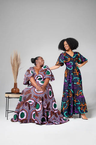 CHIMAMANDA PURPLE AND BROWN V-BACK MAXI DRESS Dresses