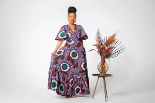 CHIMAMANDA PURPLE AND BROWN V-BACK MAXI DRESS Dresses