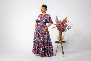 CHIMAMANDA PURPLE AND BROWN V-BACK MAXI DRESS Dresses