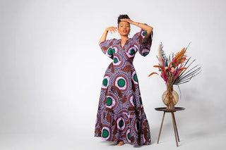 CHIMAMANDA PURPLE AND BROWN V-BACK MAXI DRESS Dresses