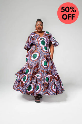 CHIMAMANDA PURPLE AND BROWN V-BACK MAXI DRESS Dresses