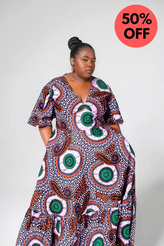 CHIMAMANDA PURPLE AND BROWN V-BACK MAXI DRESS Dresses