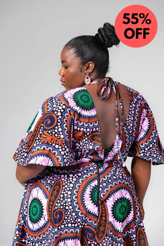 CHIMAMANDA PURPLE AND BROWN V-BACK MAXI DRESS Dresses