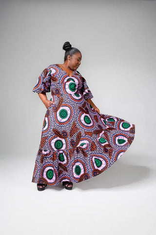 CHIMAMANDA PURPLE AND BROWN V-BACK MAXI DRESS Dresses