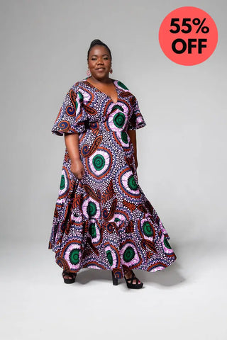 CHIMAMANDA PURPLE AND BROWN V-BACK MAXI DRESS Dresses