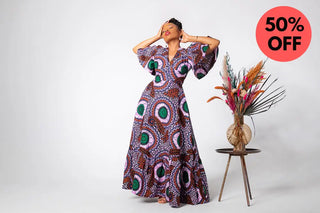 CHIMAMANDA PURPLE AND BROWN V-BACK MAXI DRESS Dresses
