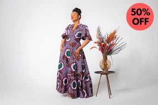 CHIMAMANDA PURPLE AND BROWN V-BACK MAXI DRESS Dresses