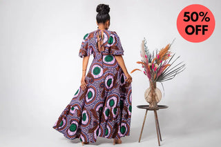 CHIMAMANDA PURPLE AND BROWN V-BACK MAXI DRESS Dresses