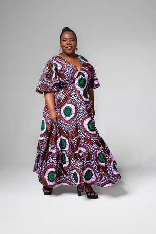 CHIMAMANDA PURPLE AND BROWN V-BACK MAXI DRESS Dresses