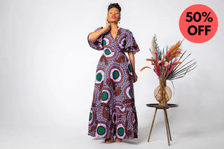 CHIMAMANDA PURPLE AND BROWN V-BACK MAXI DRESS Dresses