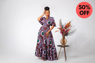 CHIMAMANDA PURPLE AND BROWN V-BACK MAXI DRESS Dresses