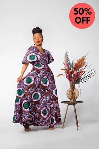 CHIMAMANDA PURPLE AND BROWN V-BACK MAXI DRESS Dresses