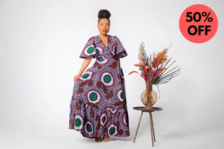 CHIMAMANDA PURPLE AND BROWN V-BACK MAXI DRESS Dresses