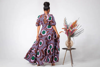 CHIMAMANDA PURPLE AND BROWN V-BACK MAXI DRESS Dresses