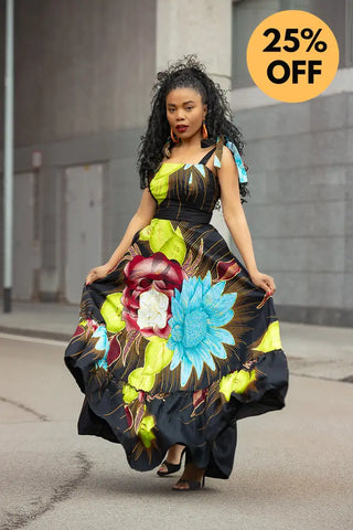 CLAIRE FLORAL GOLD MAXI DRESS Dresses