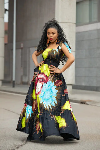 CLAIRE FLORAL GOLD MAXI DRESS Dresses