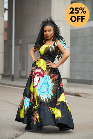 CLAIRE FLORAL GOLD MAXI DRESS Dresses