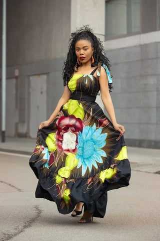 CLAIRE FLORAL GOLD MAXI DRESS Dresses