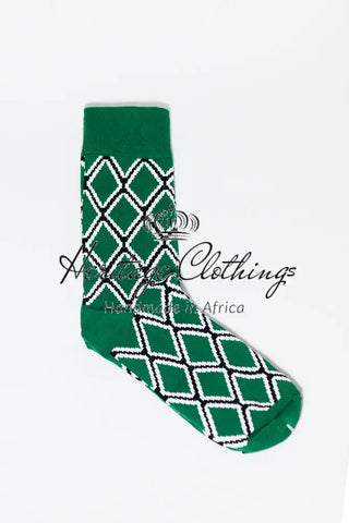 EKO GEOMETRIC GREEN SOCKS UK 4-8/EU 36-41
