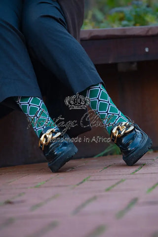 EKO GEOMETRIC GREEN SOCKS UK 4-8/EU 36-41