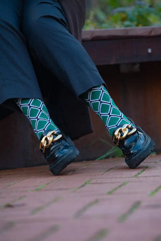 EKO GEOMETRIC GREEN SOCKS UK 4-8/EU 36-41