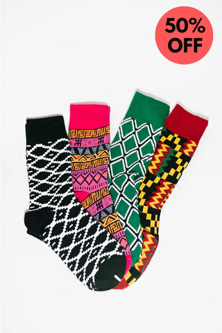EKO GEOMETRIC GREEN SOCKS UK 4-8/EU 36-41