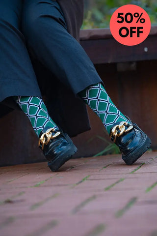 EKO GEOMETRIC GREEN SOCKS UK 4-8/EU 36-41