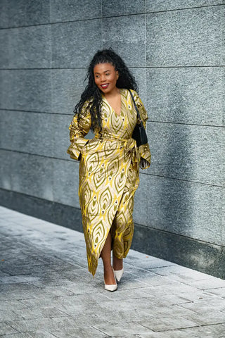 EMELIA GOLD WRAP DRESS Dresses