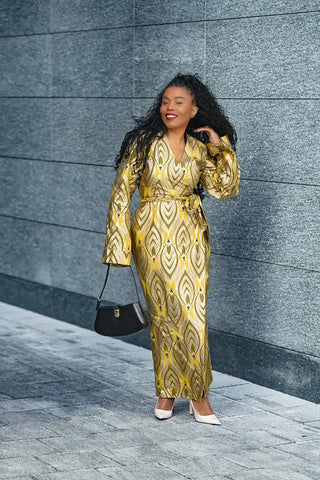 EMELIA GOLD WRAP DRESS Dresses