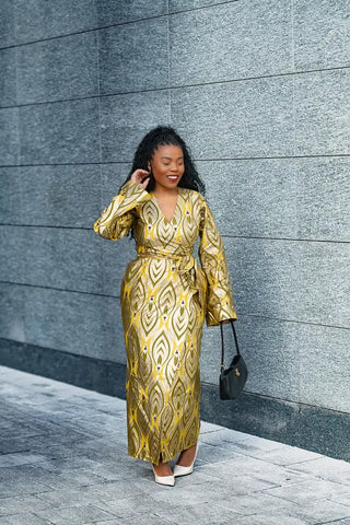 EMELIA GOLD WRAP DRESS Dresses