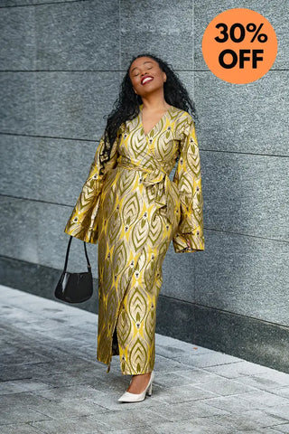 EMELIA GOLD WRAP DRESS Dresses
